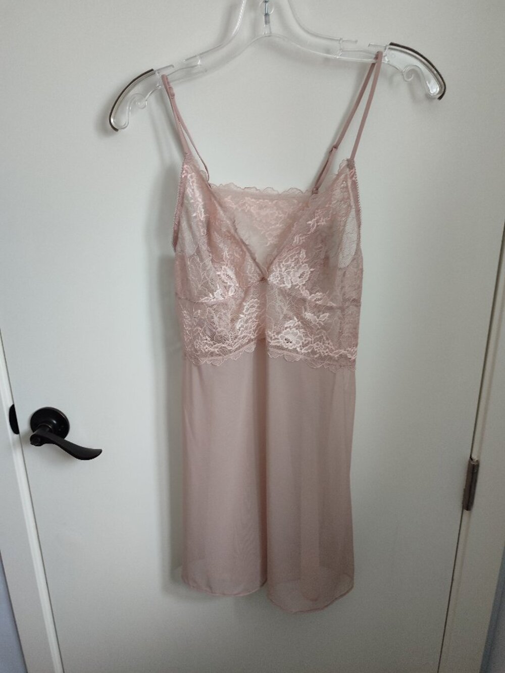 Wacoal Lace Sheer Chemise Nightgown Size M Dusty Rose Pink